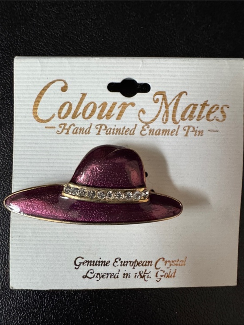 VTG Colour Mates Hand Painted Purple Hat Brooch Pin 18K Gold Plated
